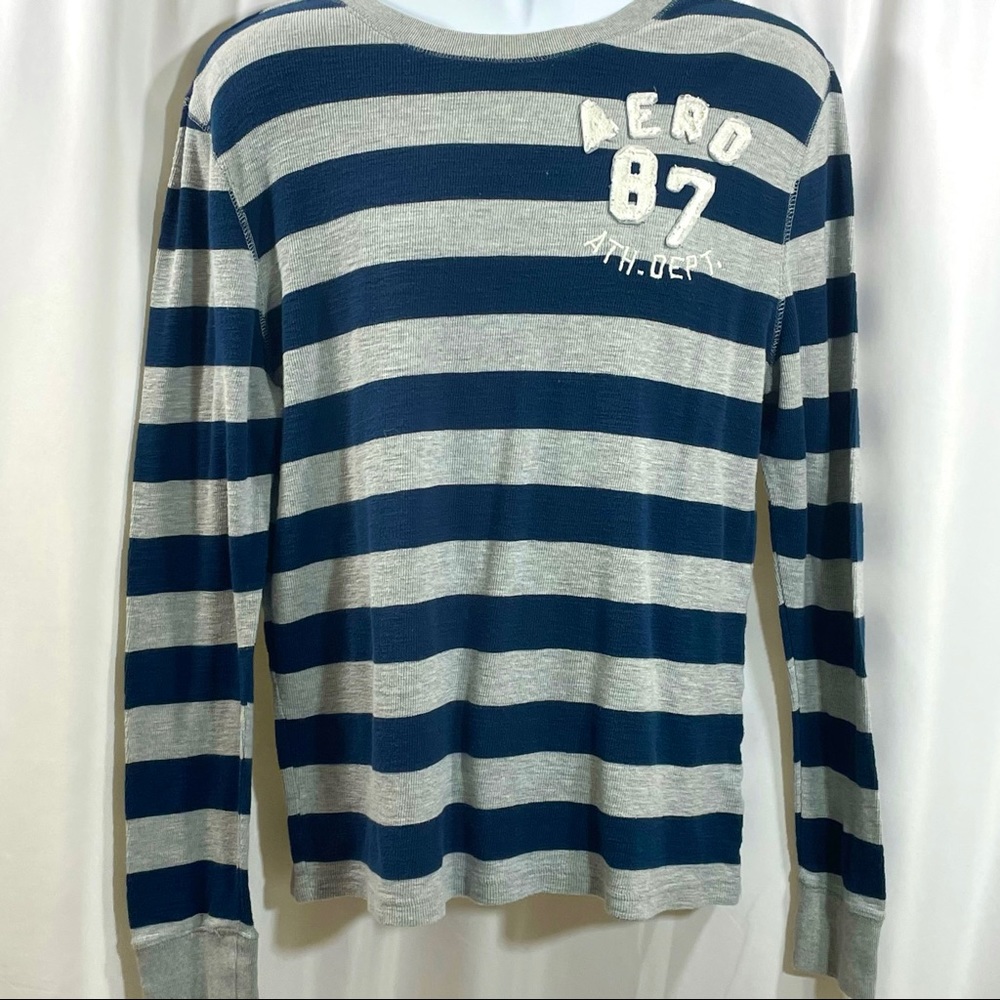 Aeropostale Aero 87 Graphic Logo Striped Tee L